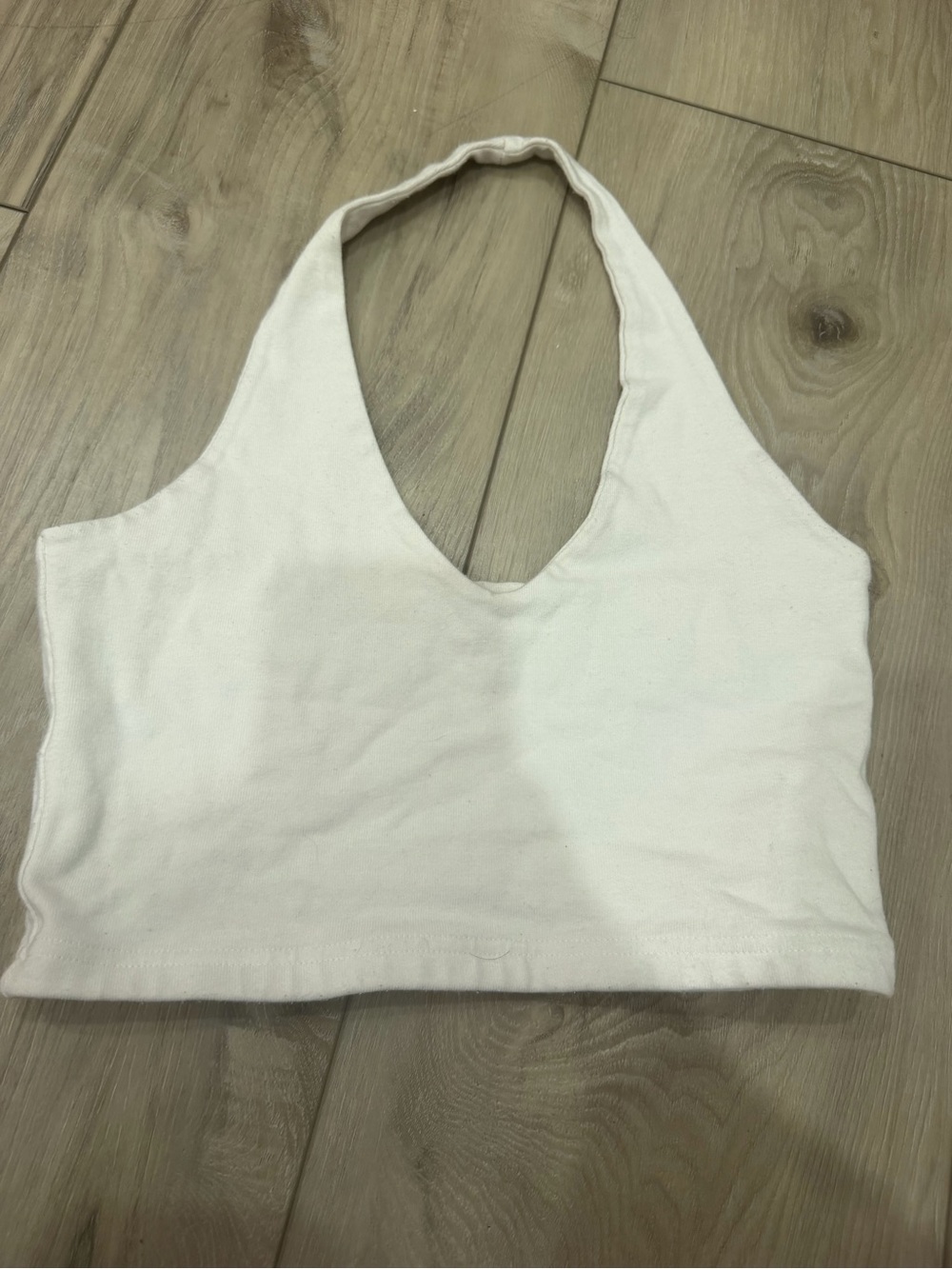 White V-Neck Halter Crop